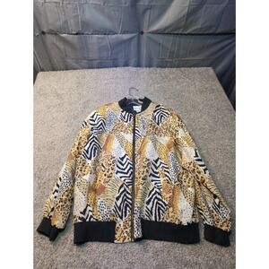 Karen & Co Women's Safari Animal Print Silk Bomber Jacket Size S